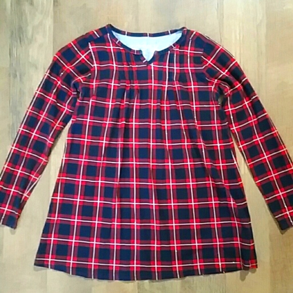 OshKosh Girls Navy and‎ Red Plaid Tunic Size 7